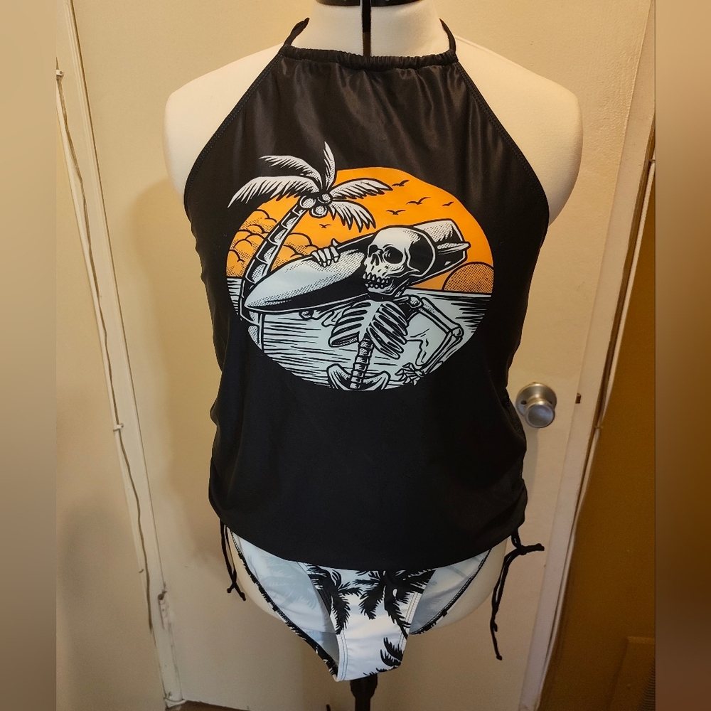 Black and White Skeleton Beach Tankini